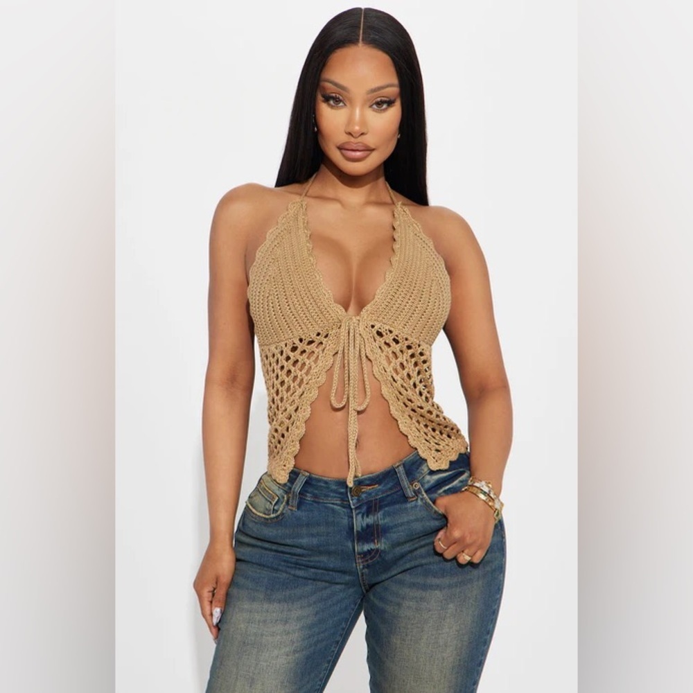 Fashion Nova Tan Crochet Crop Top